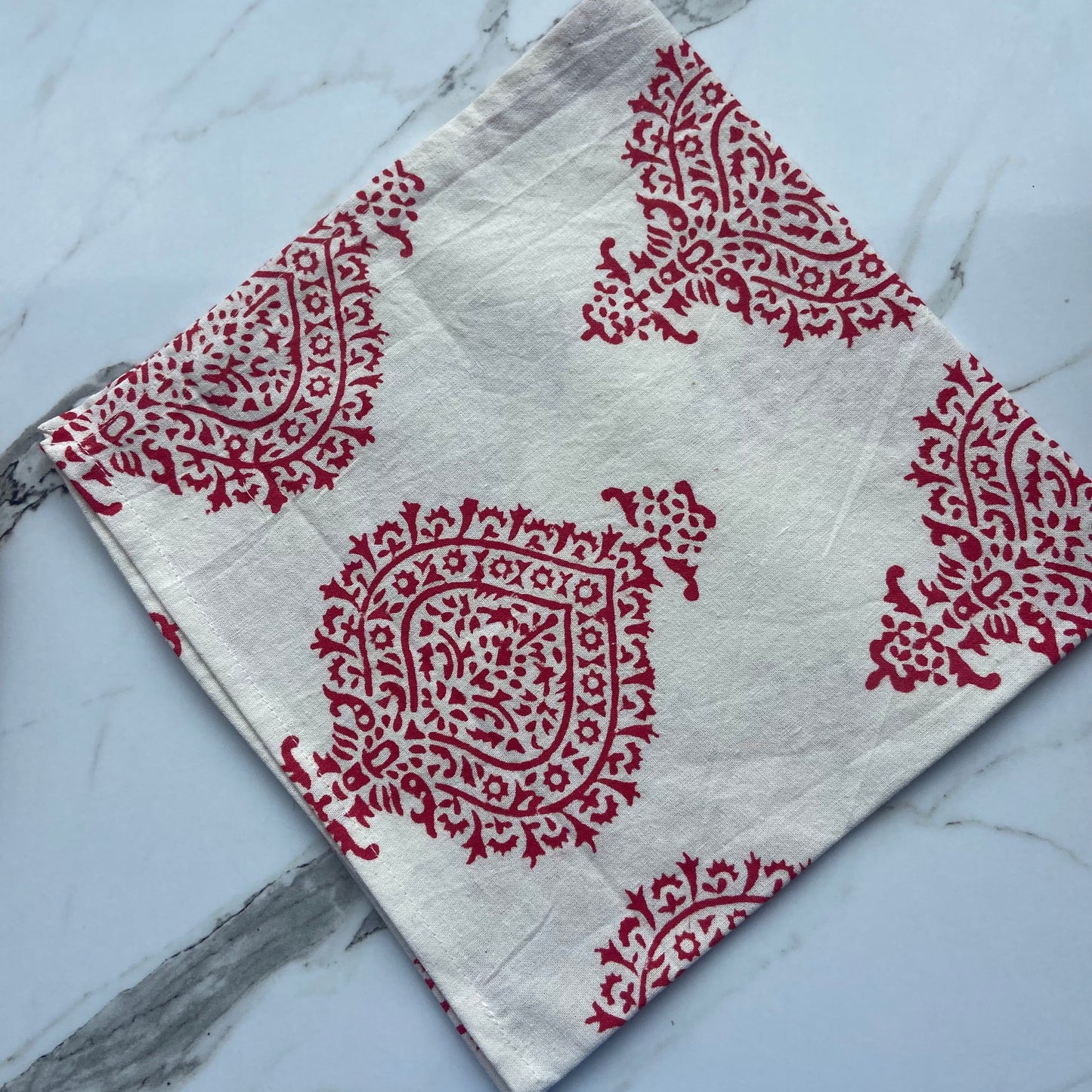 Hand Block Printed Cotton Napkin Taj Patti Lollipop (red)