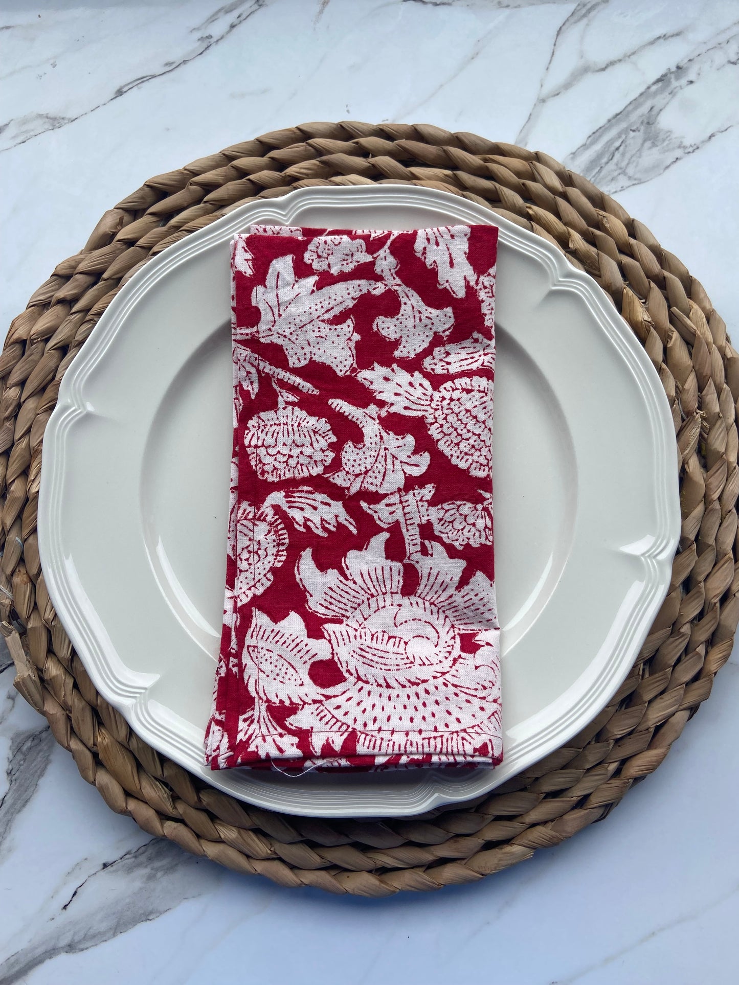 Hand Block Printed Cotton Napkin Amarnath Rococco (red)