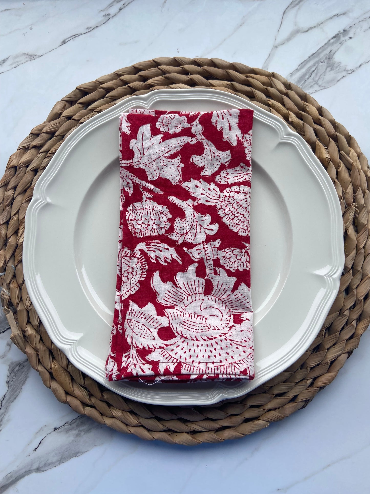 Hand Block Printed Cotton Napkin Amarnath Rococco (red)