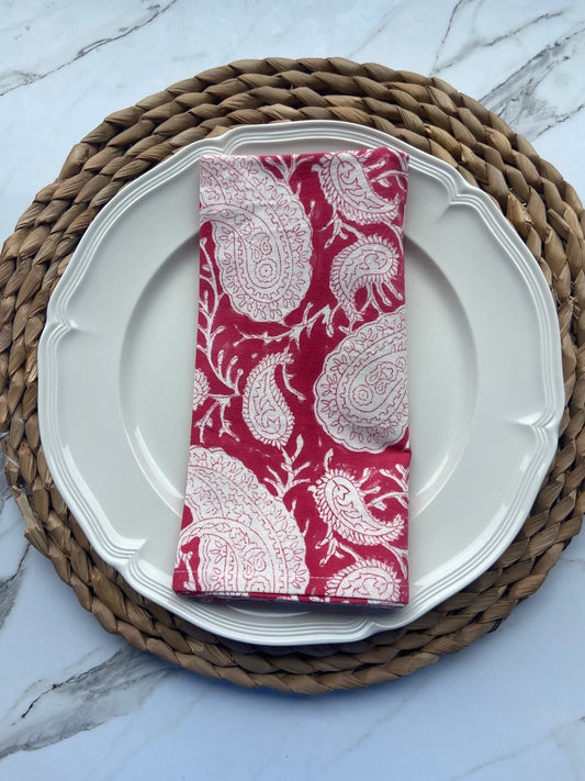 Hand Block Printed Cotton Napkin Ambi Raspberry
