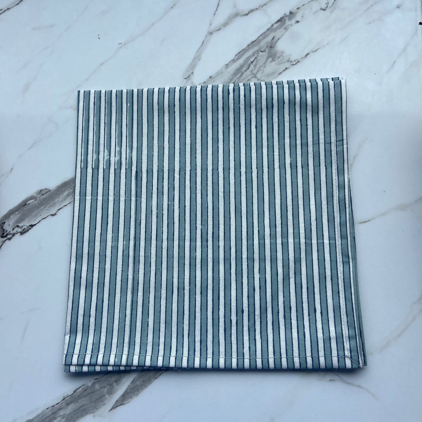 Block Printed Cotton Napkin Pinstripe blue and grey