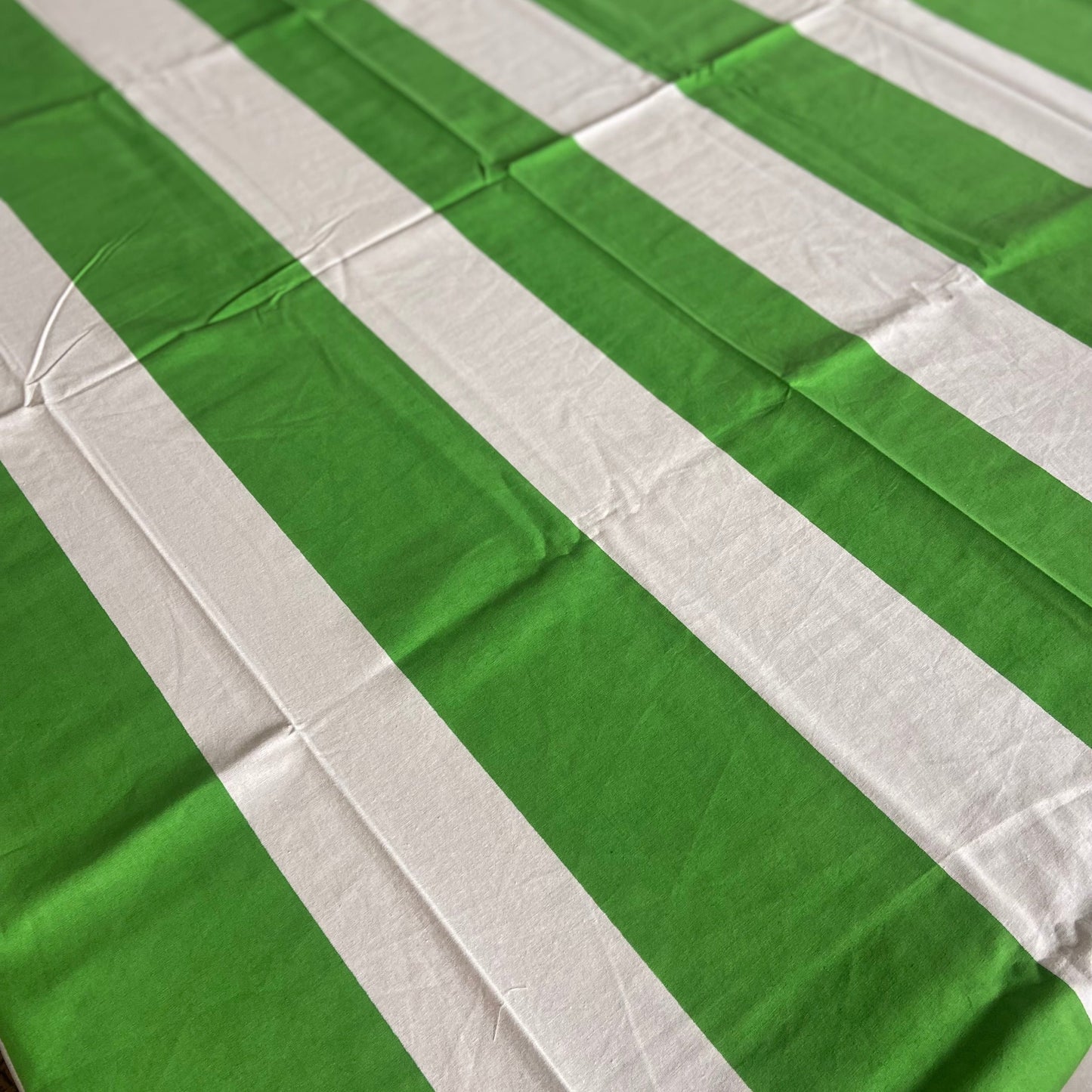 Big Stripe Green and White  Block Printed Cotton Tablecloth 150 X 220cm