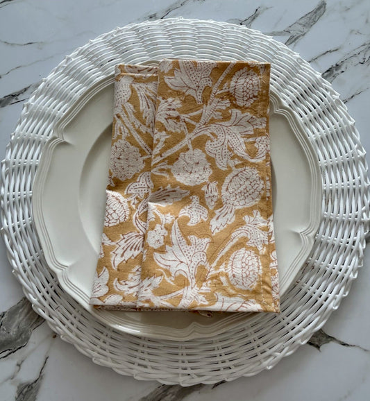 Hand Block Printed Cotton Napkin Mustard Paisley