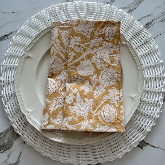 Hand Block Printed Cotton Napkin Mustard Paisley