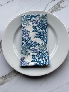 Hand Block Printed Cotton Napkin Coral Multi Blue
