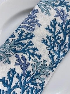Block Printed Cotton Table Cloth Blue coral (180cm x 340cm)