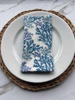 Hand Block Printed Cotton Napkin Coral Multi Blue