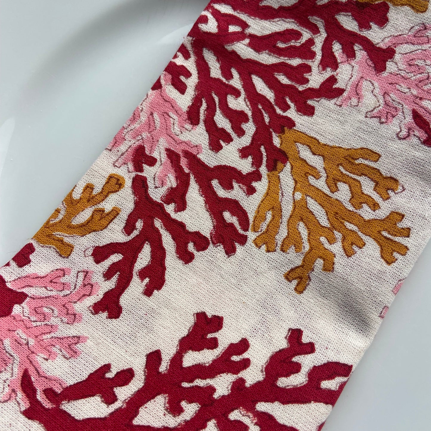 Block Printed Cotton Table Cloth Mulit Red Coral