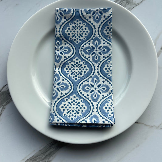 Hand Block Printed Cotton Napkin Ogee Blue