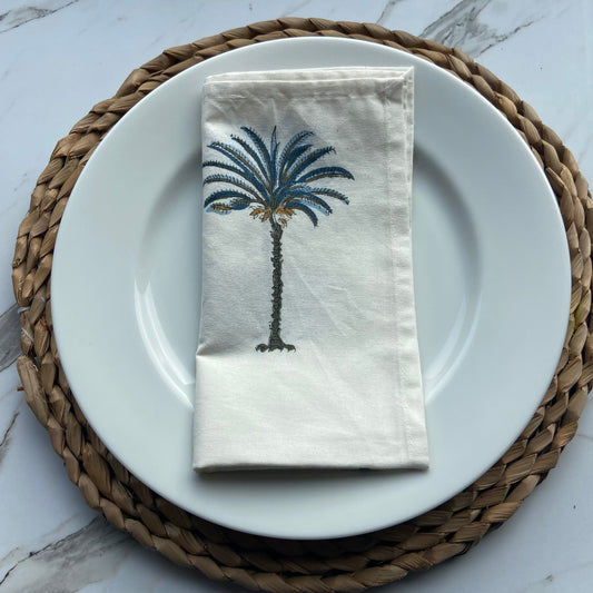 Hand Block Printed Cotton Napkin Palm Tree Blue