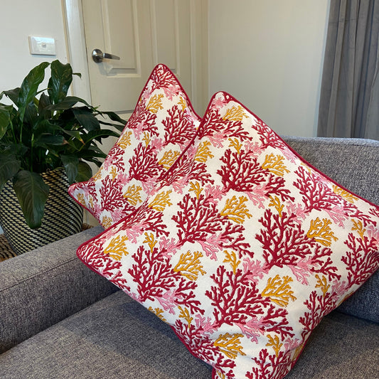 Red Coral Cotton Cushion Cover with piping (50 X 50cm)