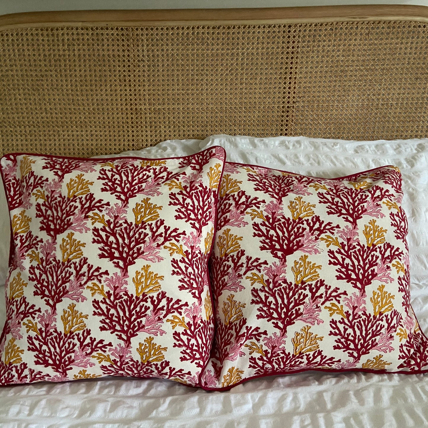 Red Coral Cotton Cushion Cover with piping (50 X 50cm)