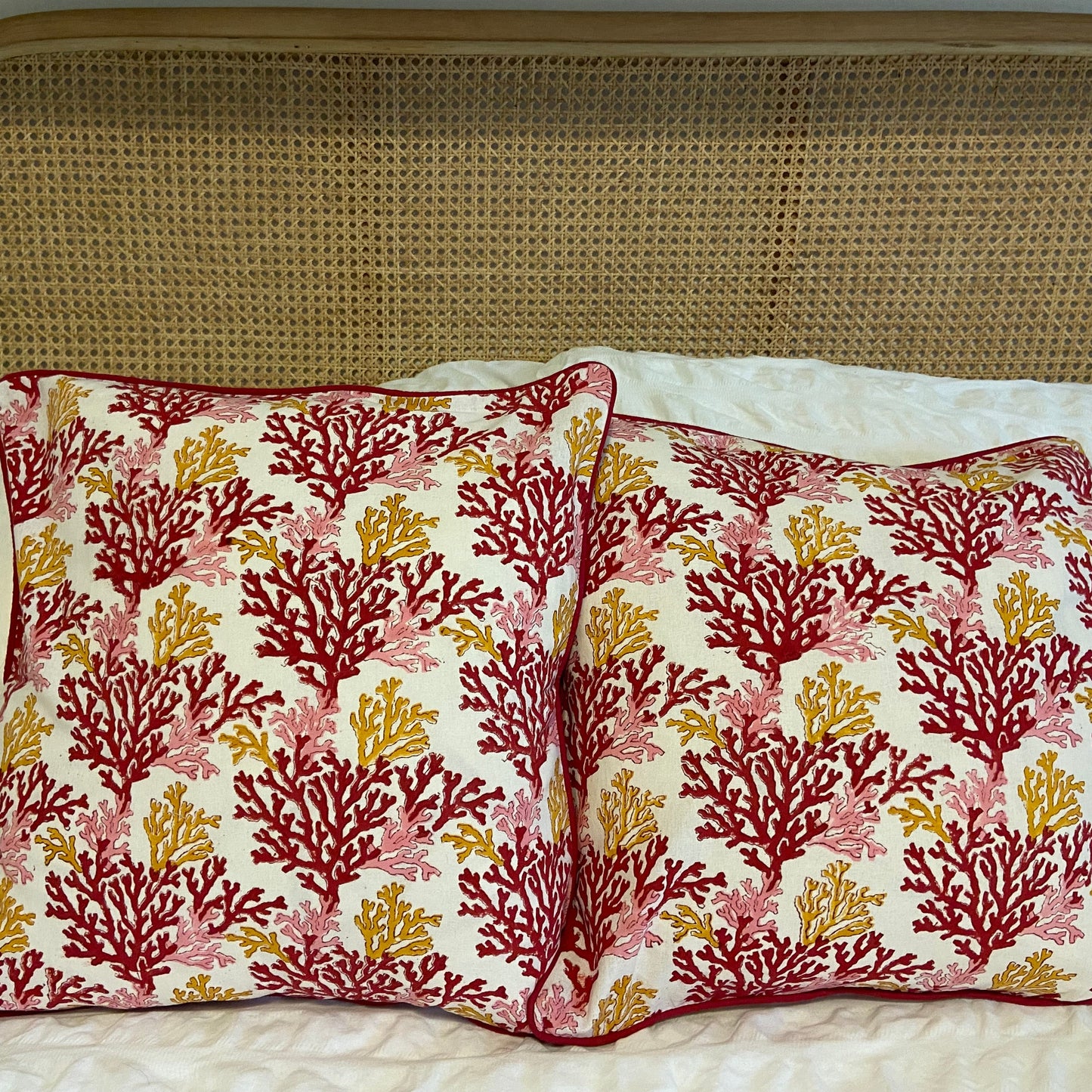 Red Coral Cotton Cushion Cover with piping (50 X 50cm)