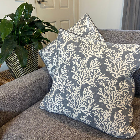 Grey Coral Cotton Cushion Cover with piping (50 X 50cm)