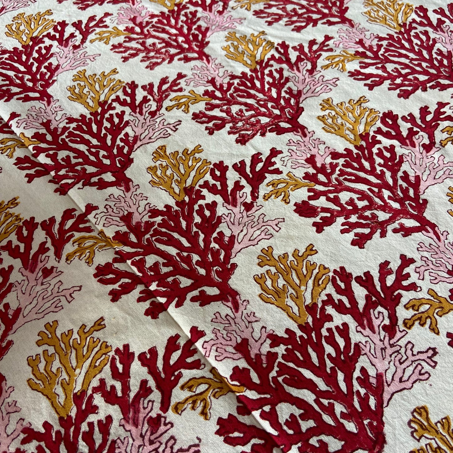 Block Printed Cotton Table Cloth Mulit Red Coral