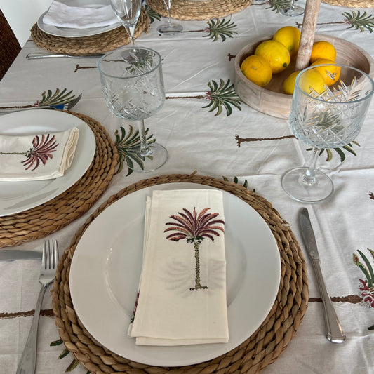 Hand Block Printed Cotton Napkin Palm Tree Red