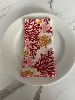 Hand Block Printed Cotton Napkin Coral Multi Red
