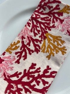 Hand Block Printed Cotton Napkin Coral Multi Red
