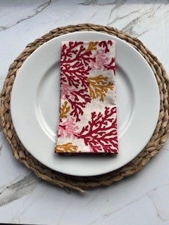 Hand Block Printed Cotton Napkin Coral Multi Red