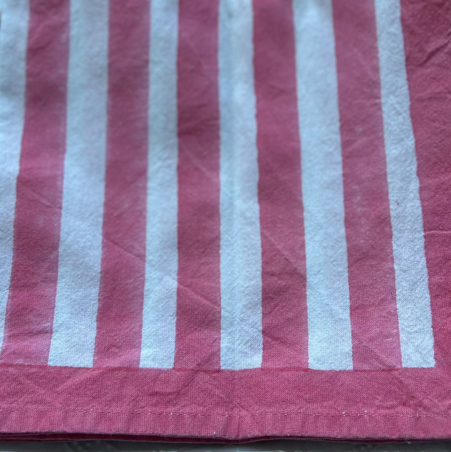 Block printed wide striped pink cotton napkins