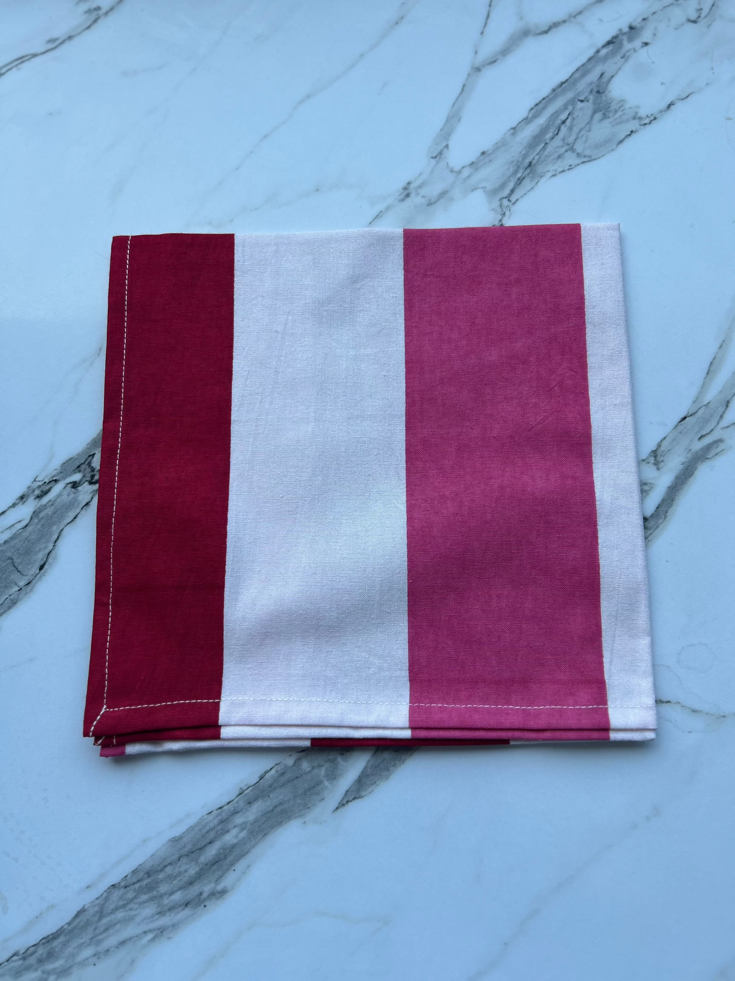 Block printed wide striped pink and red cotton napkins