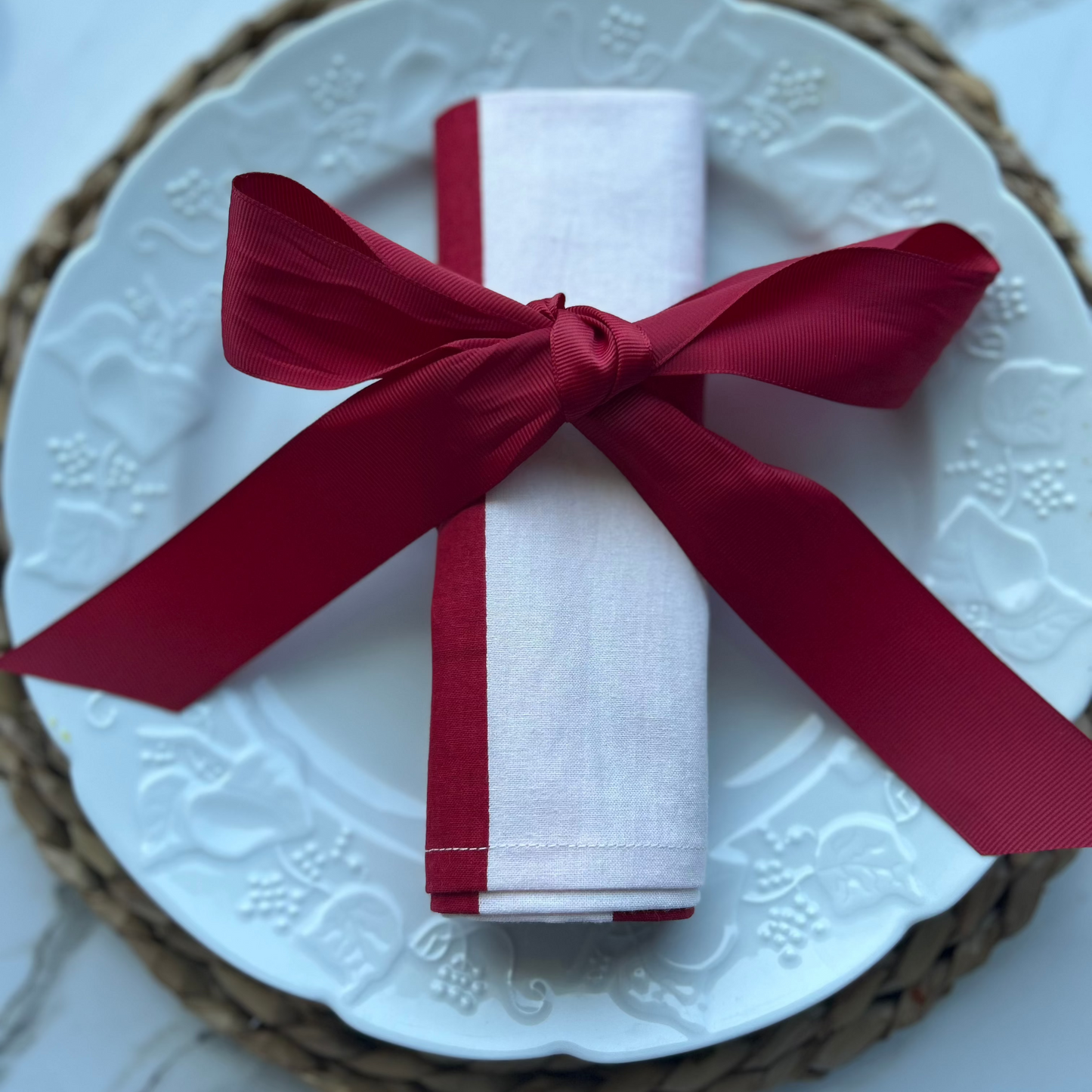 Block printed wide striped pink and red cotton napkins