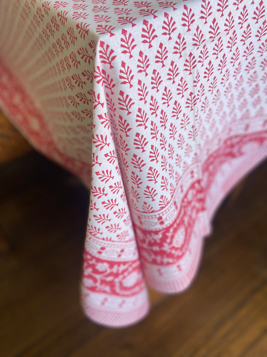 Block Printed Cotton Table Cloth Raspberry Neem (180cm x 270cm)