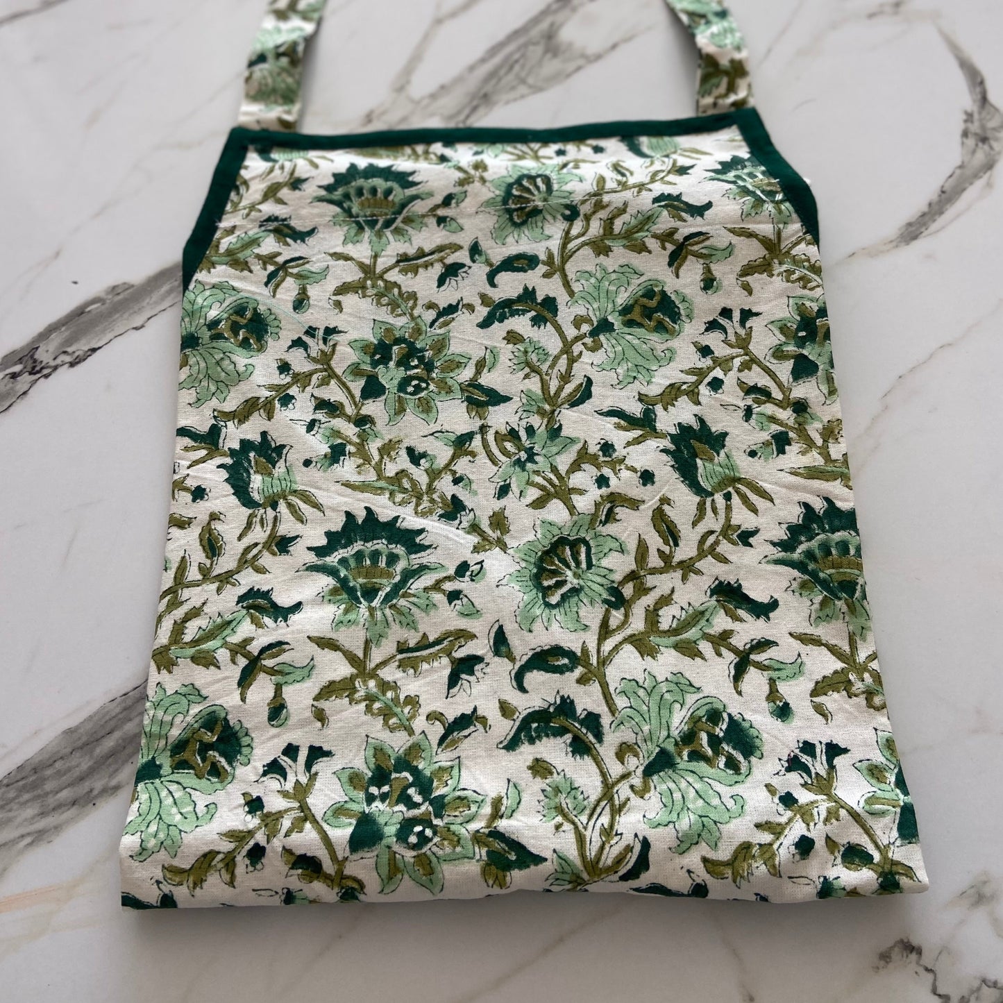 Apron Floral Green Block Printed Cotton