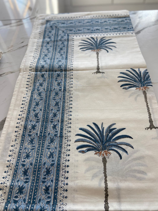 Blue Palm Block printed table cloth
