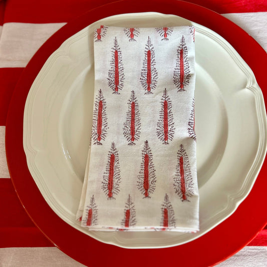 Block printed Red Tree napkins