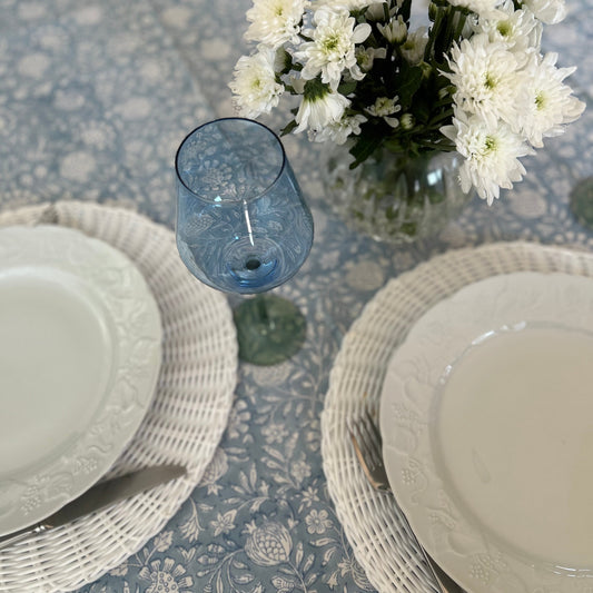 Jaipur Blue and White floral block print table cloth