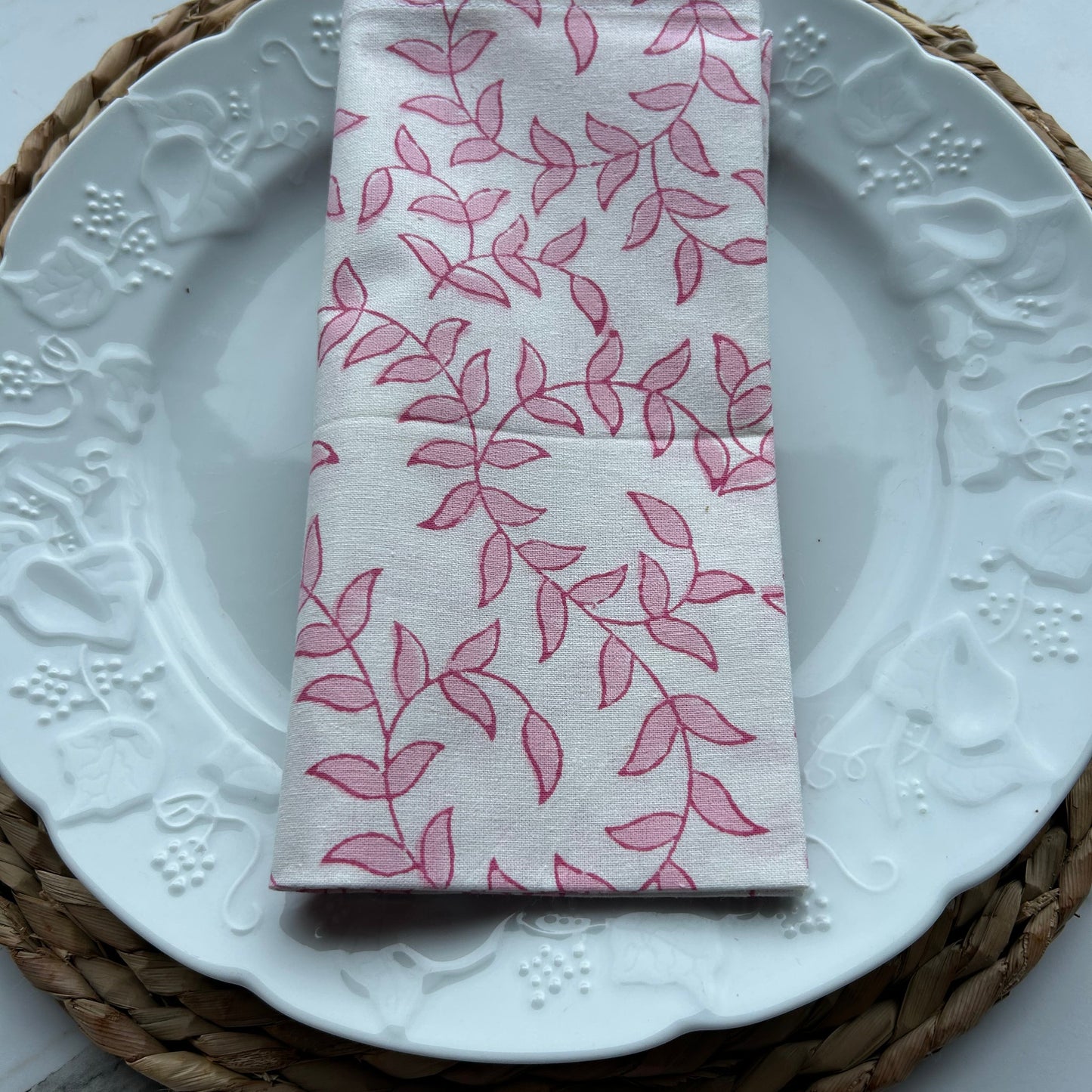 Block Printed Pretty in Pink and White block printed napkins