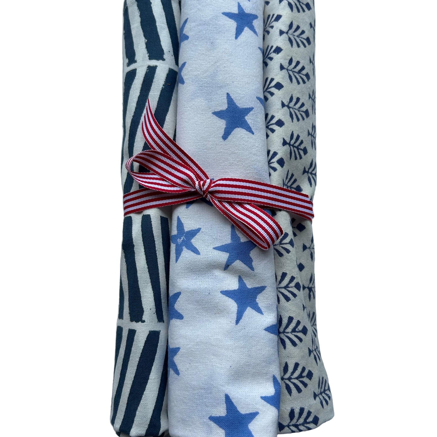 Blue and white napkins