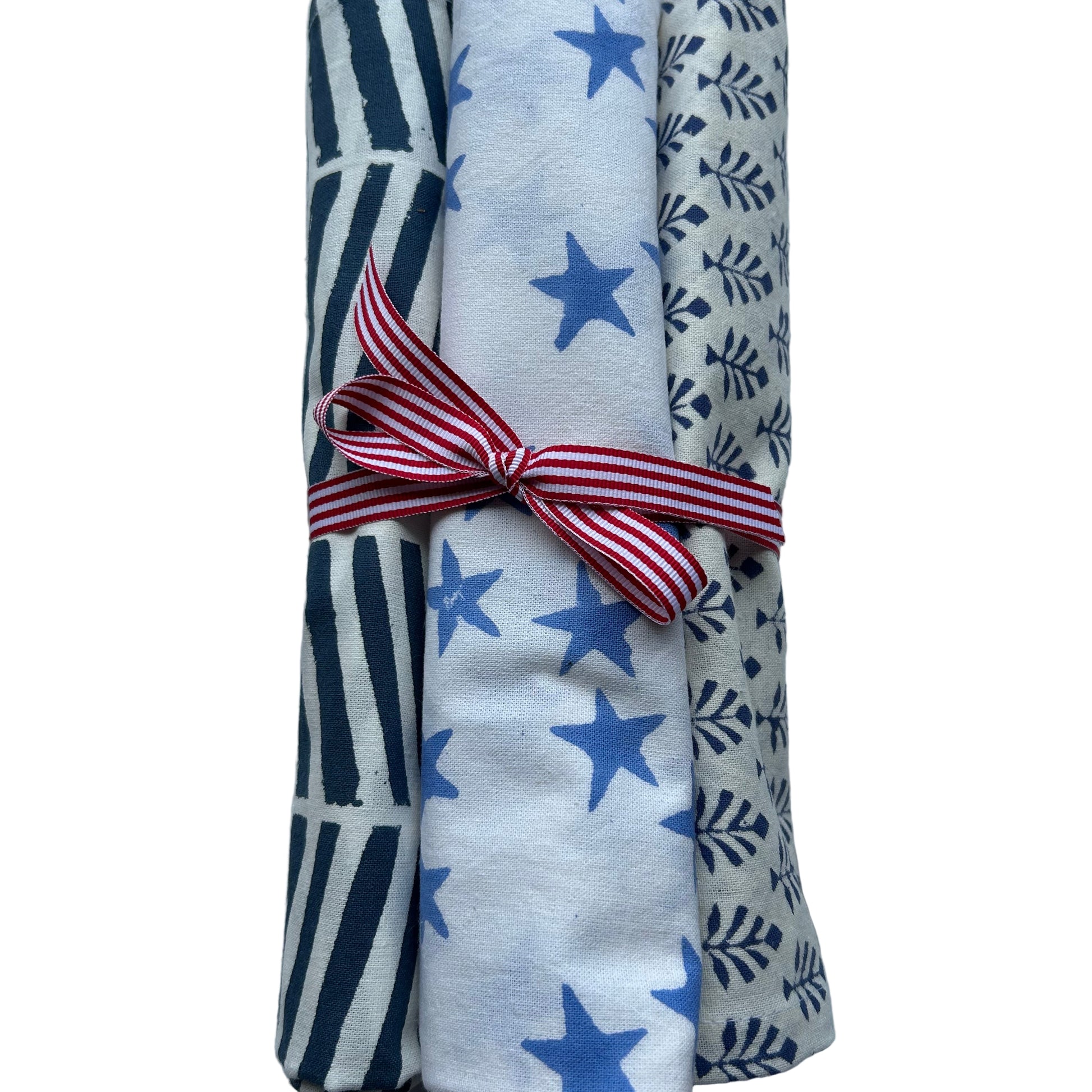 Blue and white napkins