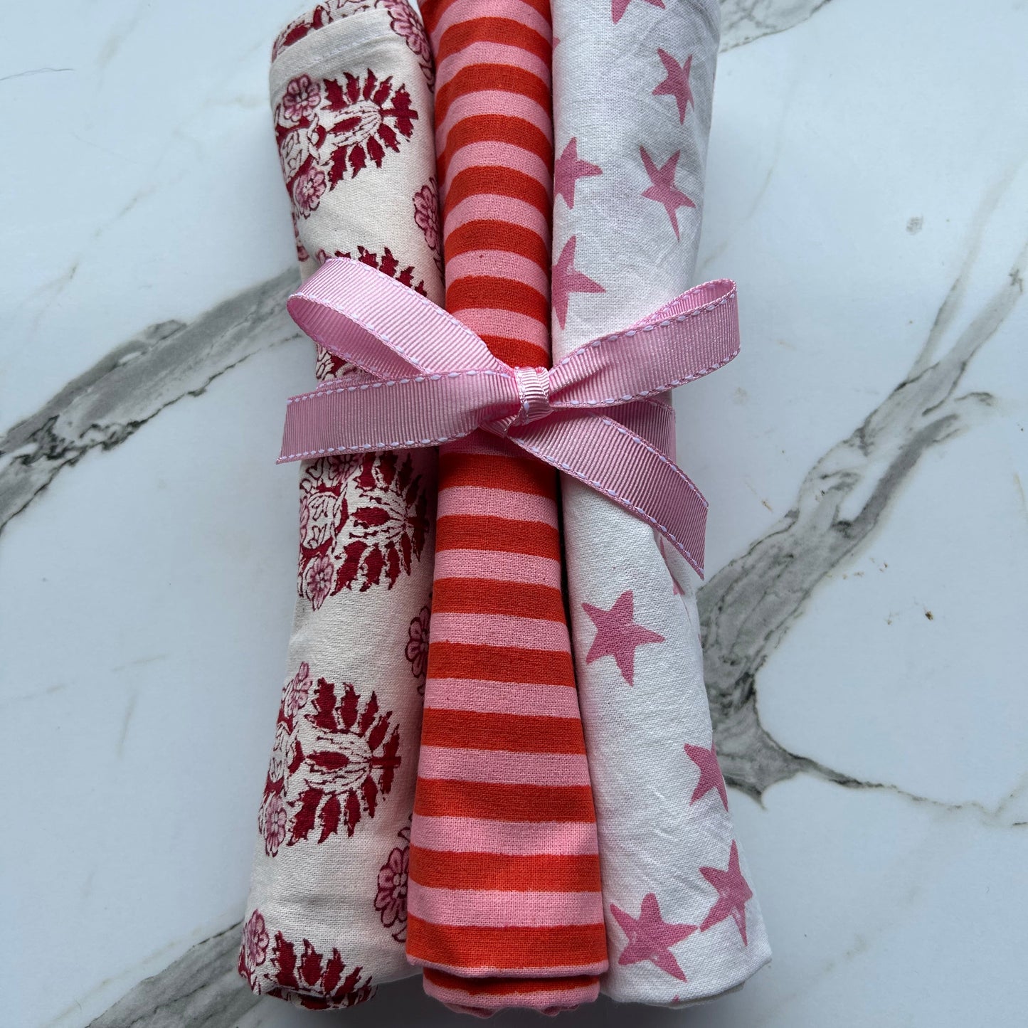 Cotton Tea Towels 3 Pink, Red and white