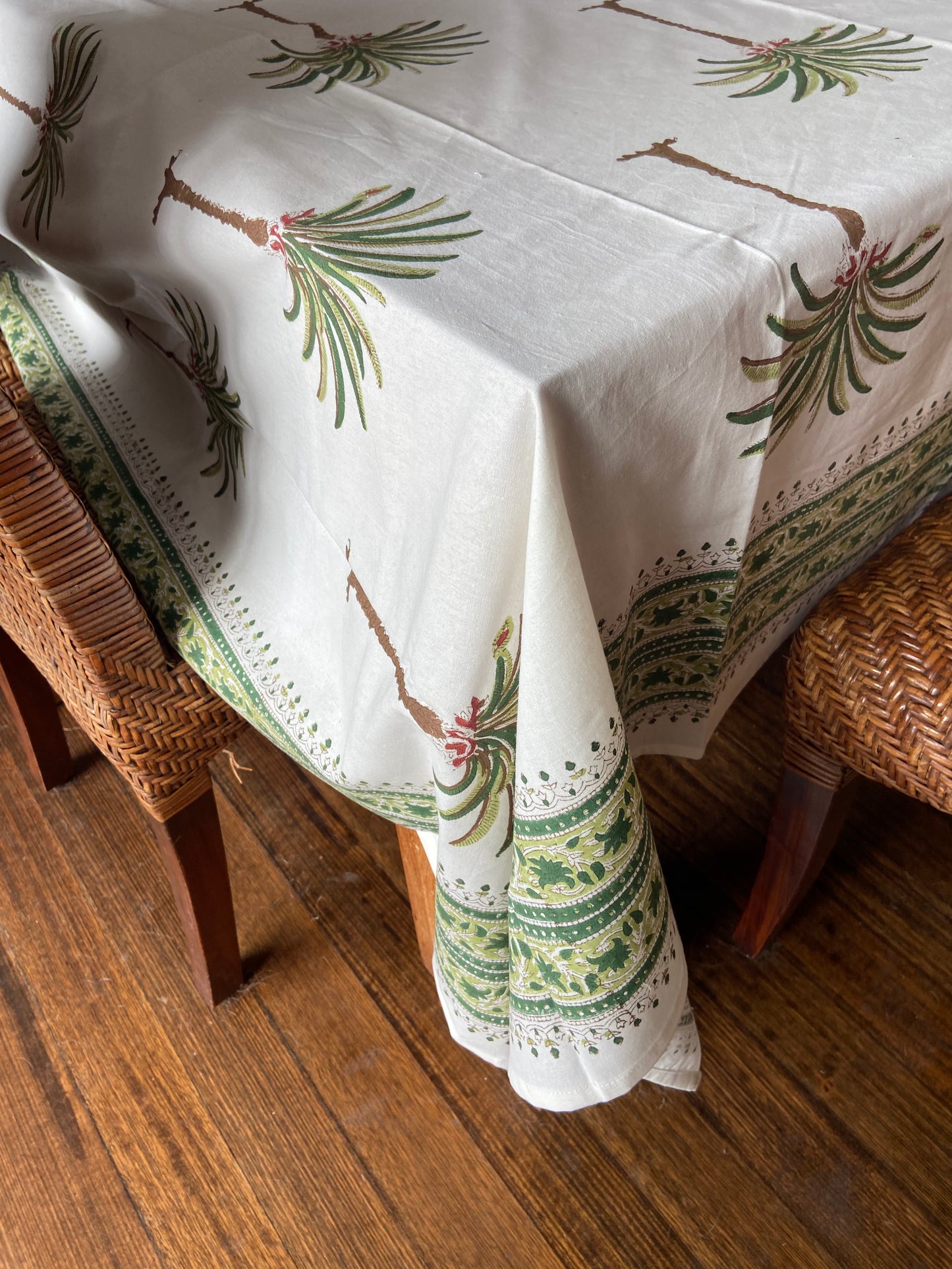 Green Palm Block printed table cloth