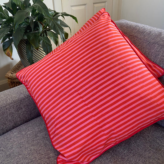 Pink and Red Striped Piping Cushions Covers (50X 50cm)