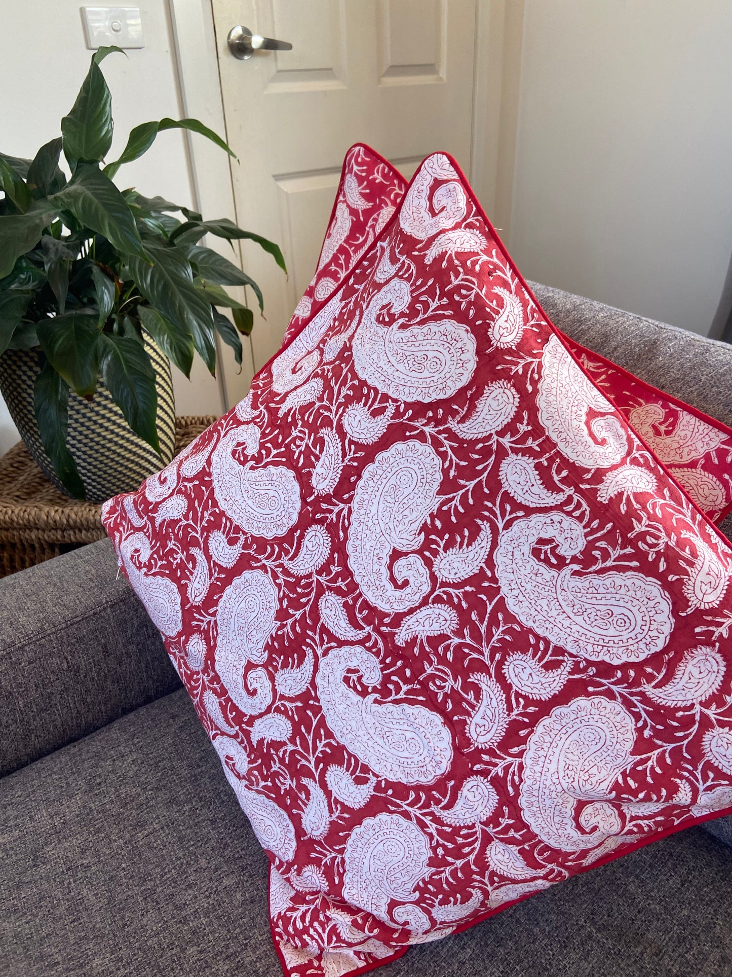 Raspberry Paisley Piping Cushions Covers (50X 50cm)