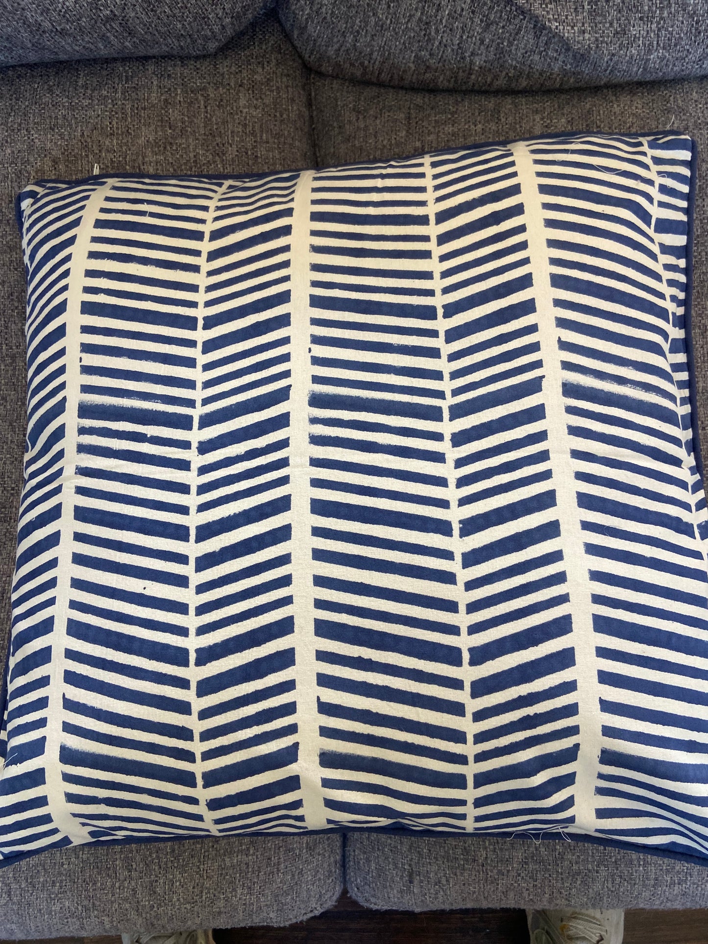 Herringbone Navy Blue Piping Cushions Covers (50X 50cm)