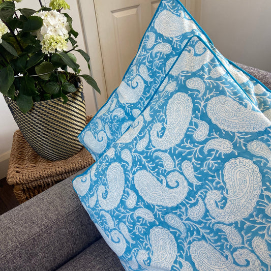 Palace Blue Paisley Piping Cushions Covers (50X 50cm)