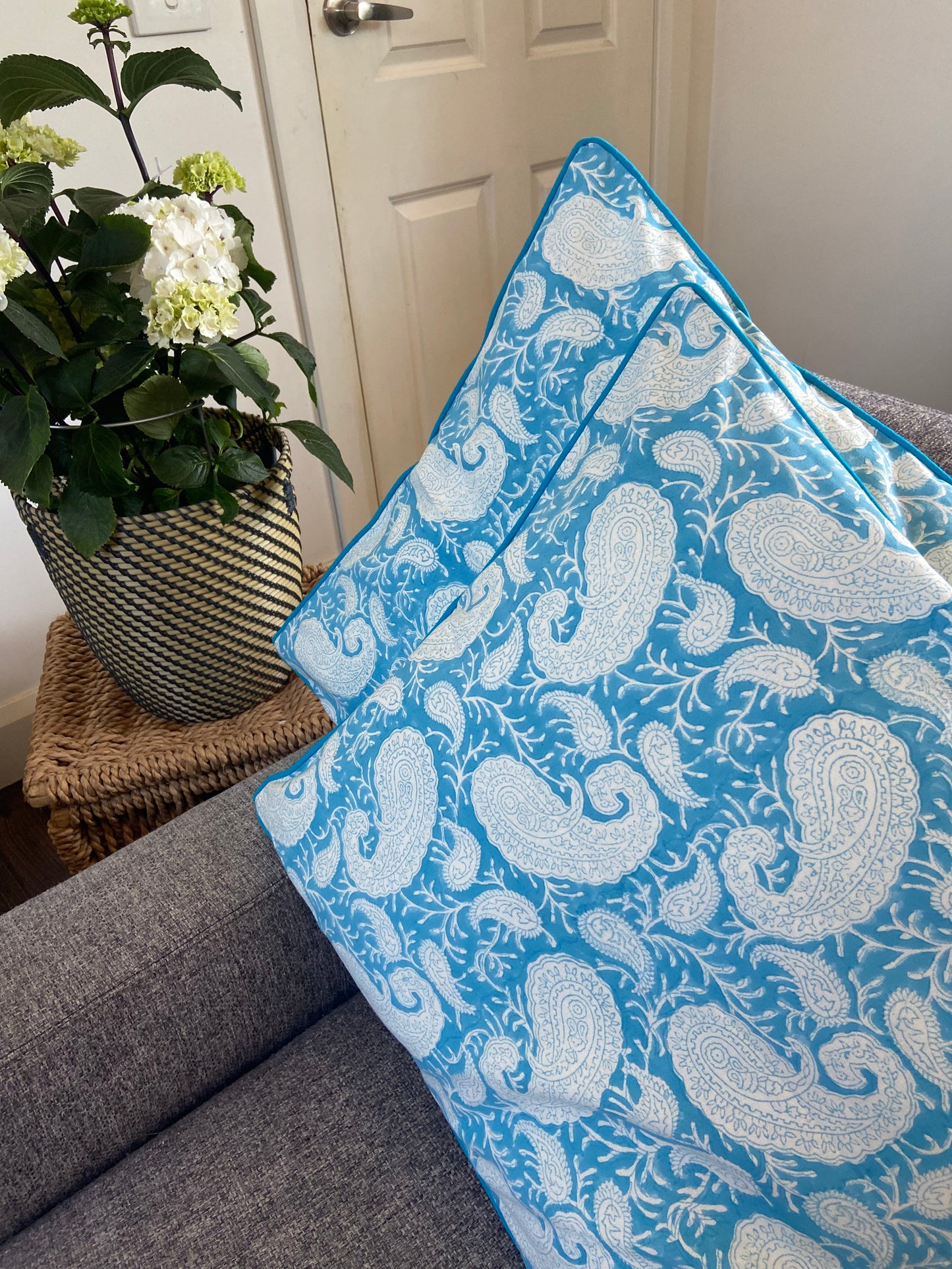 Palace Blue Paisley Piping Cushions Covers (50X 50cm)