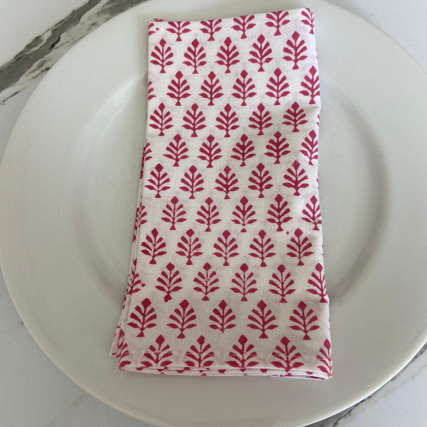 Block Printed Cotton Napkin Mini Tree Raspberry