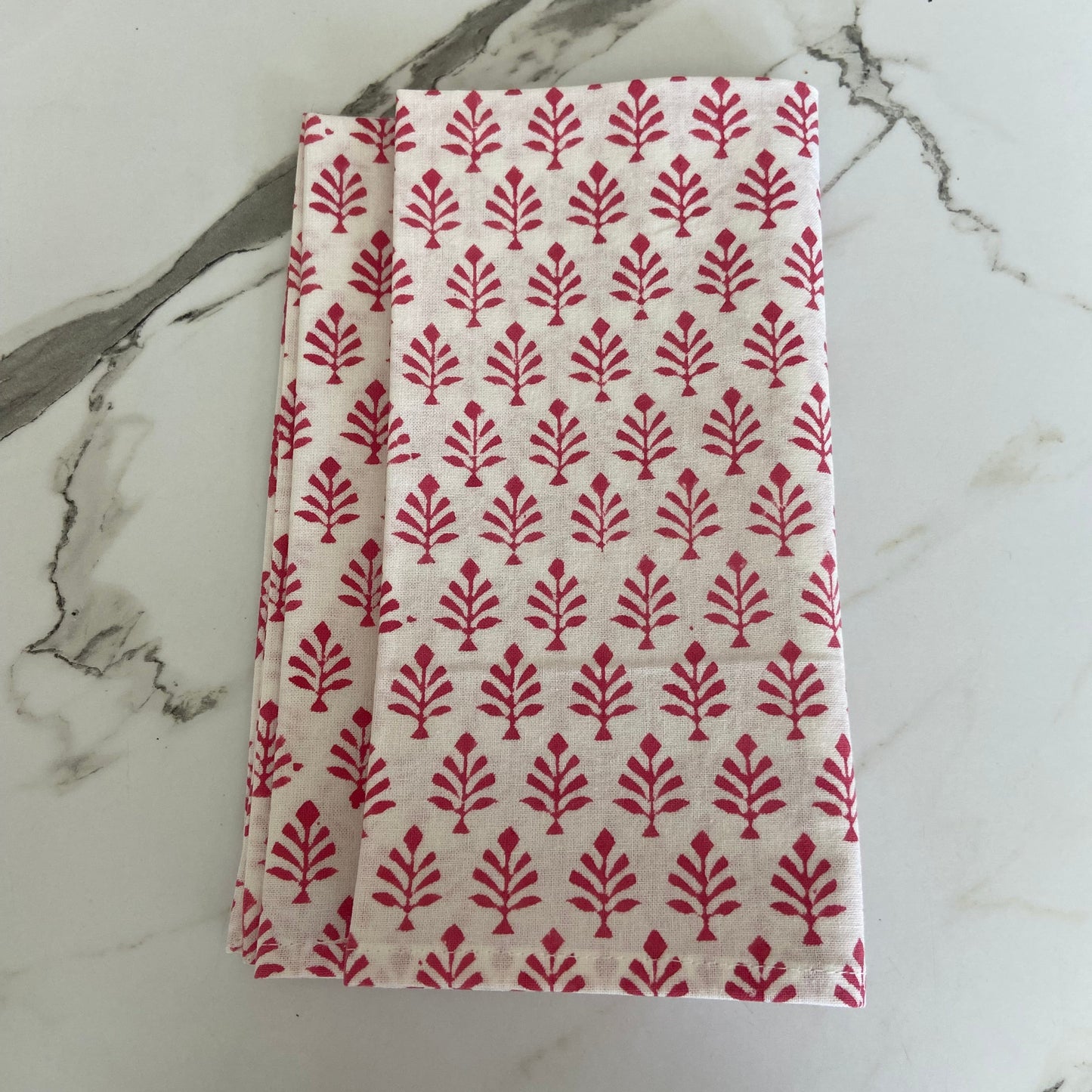 Block Printed Cotton Napkin Mini Tree Raspberry