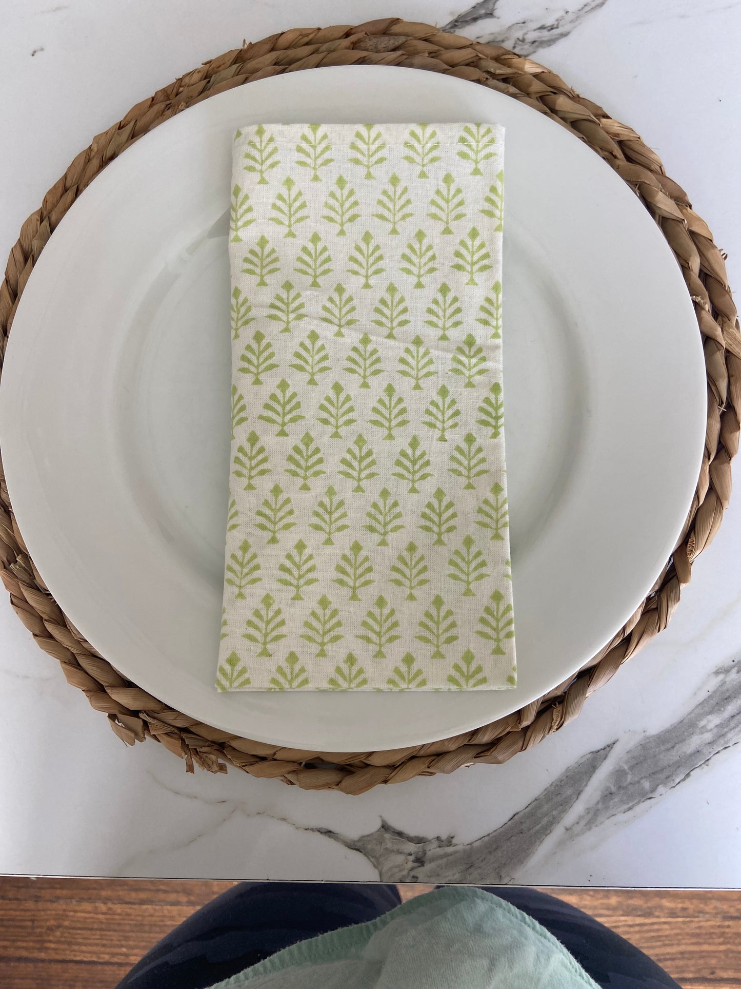 Block Printed Cotton Napkin Mini Tree Green