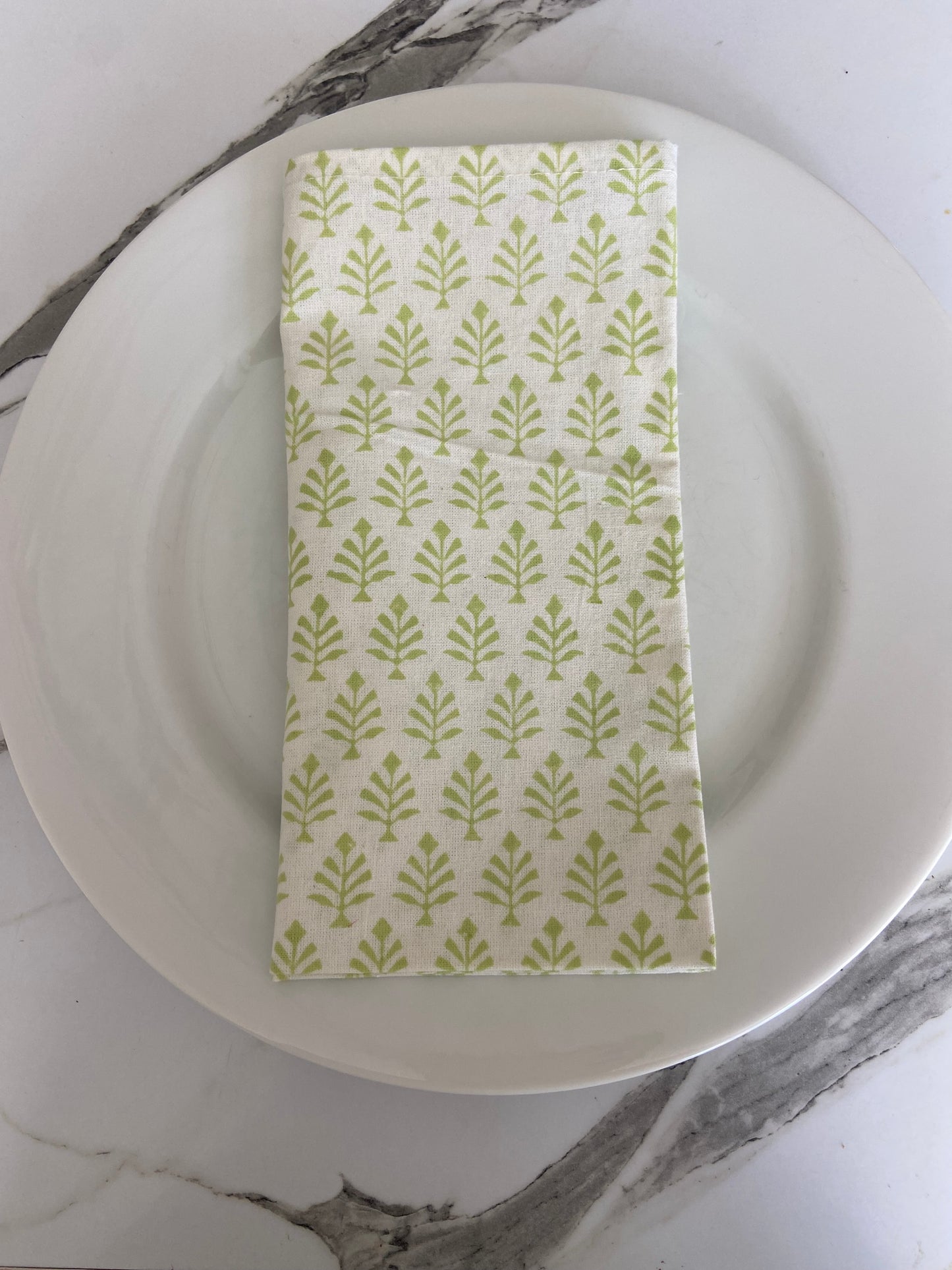 Block Printed Cotton Napkin Mini Tree Green