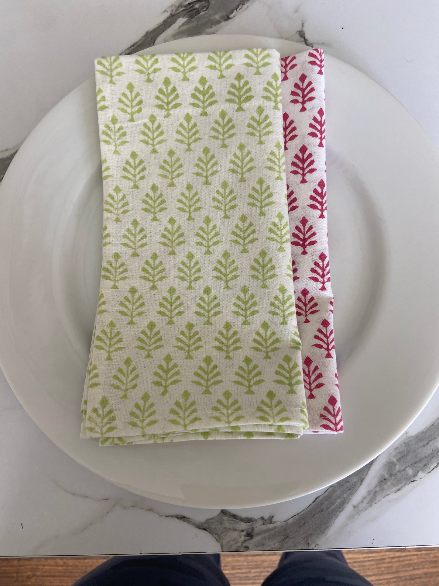 Block Printed Cotton Napkin Mini Tree Green