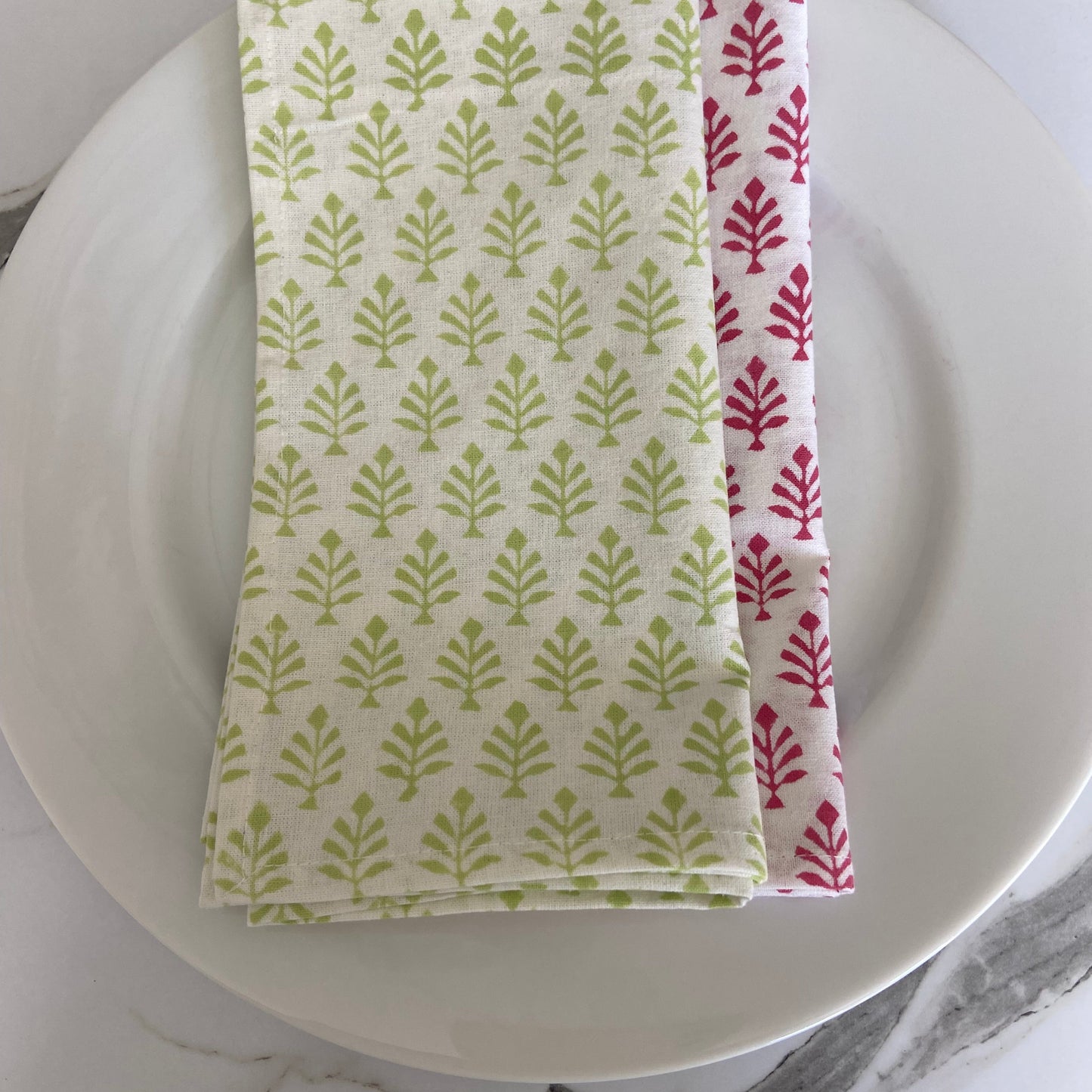 Block Printed Cotton Napkin Mini Tree Raspberry