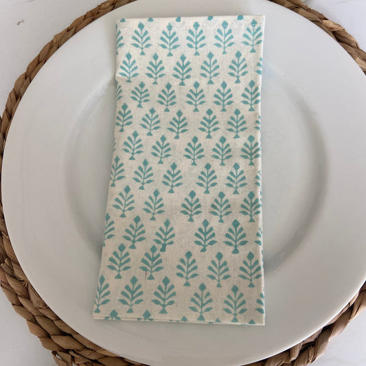 Block Printed Cotton Napkin Mini Tree Aqua