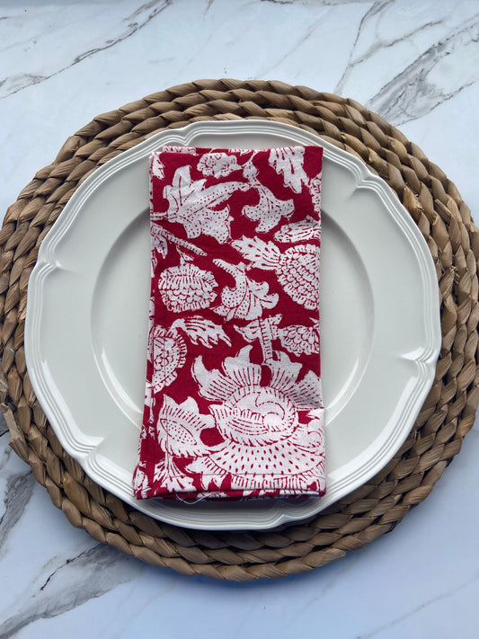 Hand Block Printed Cotton Napkin Amarnath Rococco (red)