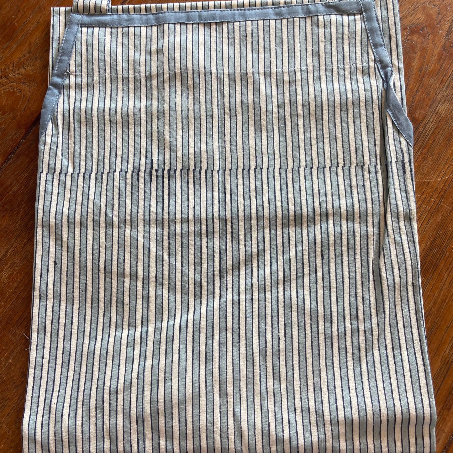 Apron Pinstripe Blue and Grey Block Printed Cotton